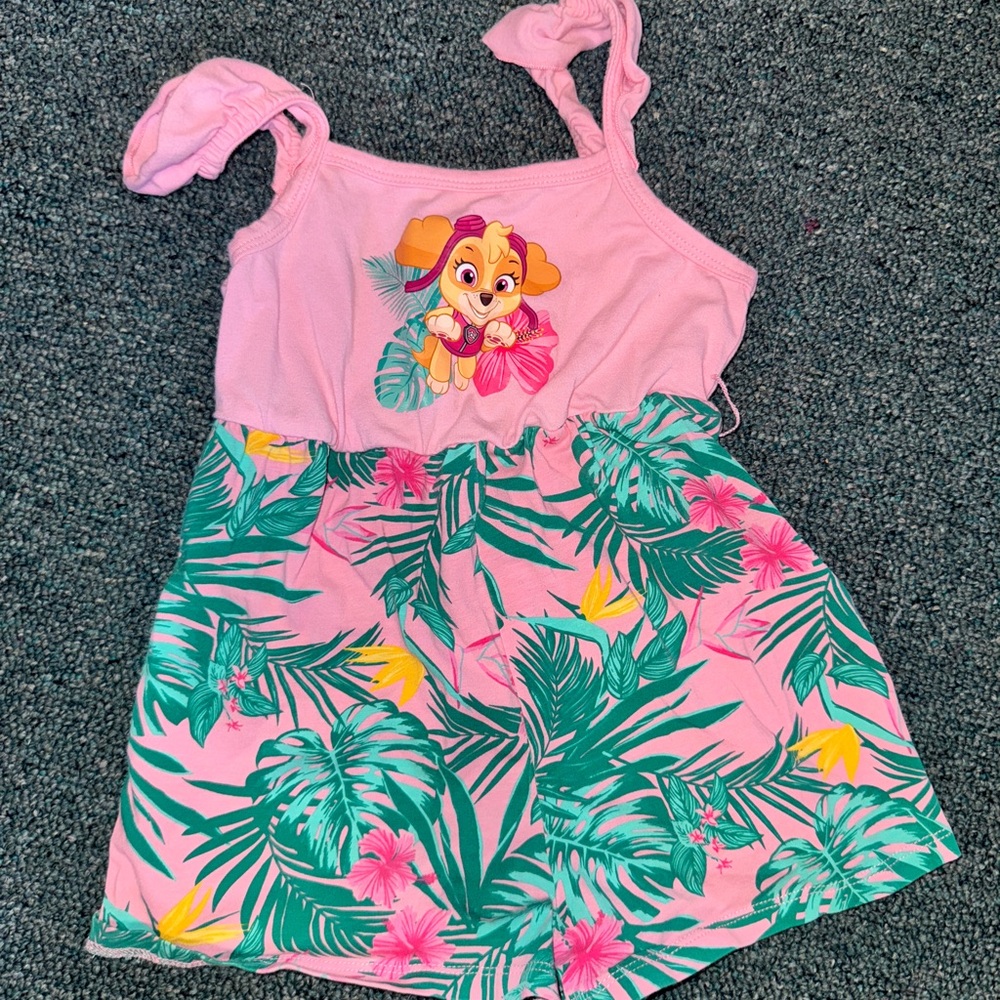 Pink Tropical Dress with Sky Paw Patrol Character